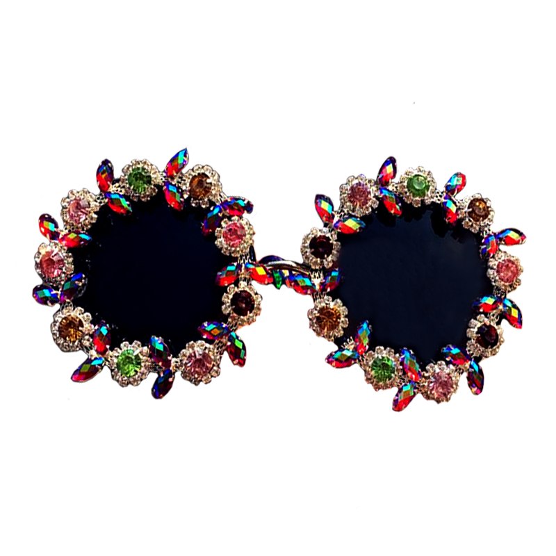 Handmade Vintage crystal Round sunglasses Crystal gems Luxury ladies Sunglasses Beach&Party Women Sunglasses