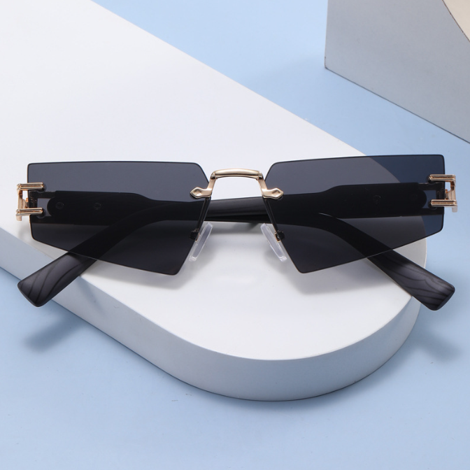 Wood grain leg sunglasses glasses frameless gray sunglasses