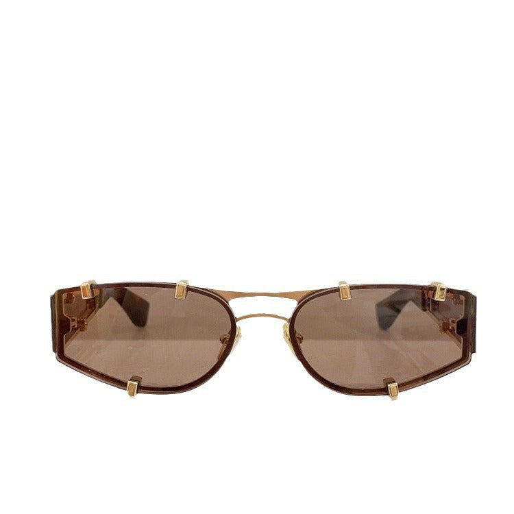 Fashionable metal men's cat-eye sunglasses, face-flattering small sunglasses