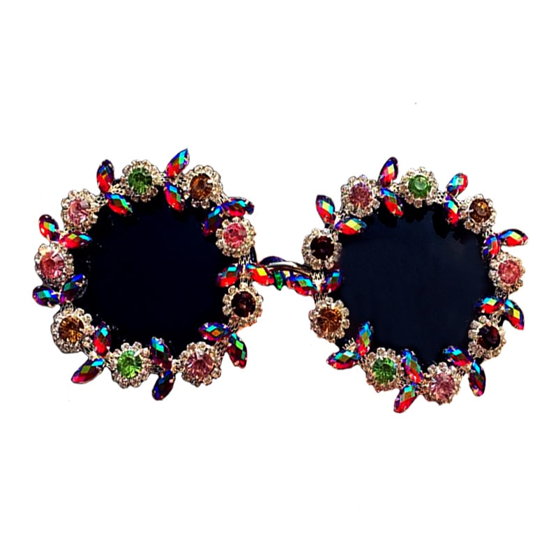 Handmade Vintage crystal Round sunglasses Crystal gems Luxury ladies Sunglasses Beach&Party Women Sunglasses