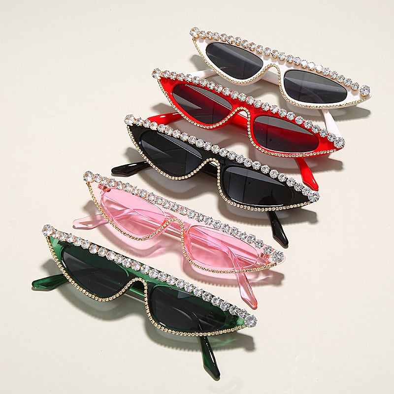 Cat Eye Sunglasses Women Luxury Diamond Sunglasses Men Small Glasses Ladies Vintage Rhinestone Sunglasses Retro Female
