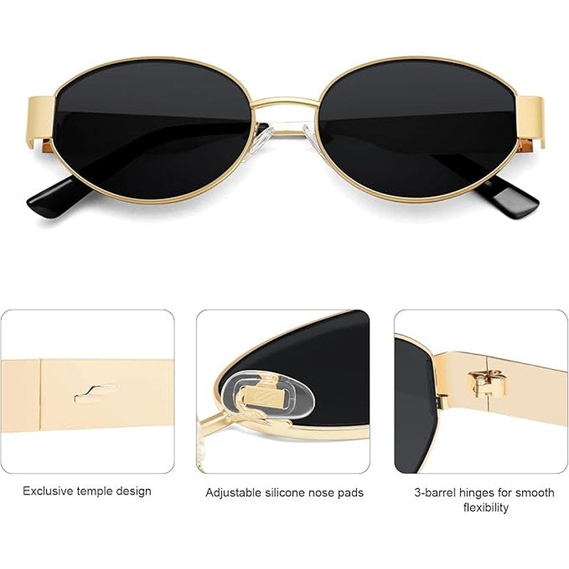 Sojos Womens Gold Frame Retro Oval UV 400 Protection Sunglasses Shades