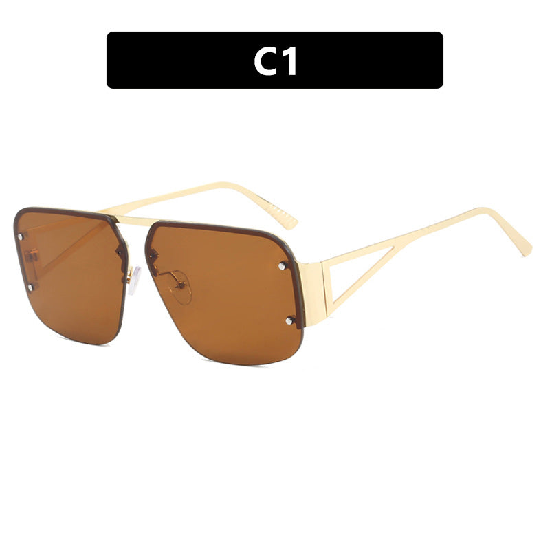 Fashion Rivet Polygonal Sunglasses Pilot European and American Retro Sunglasses Half Frame Versatile Sunglasses Concave Design