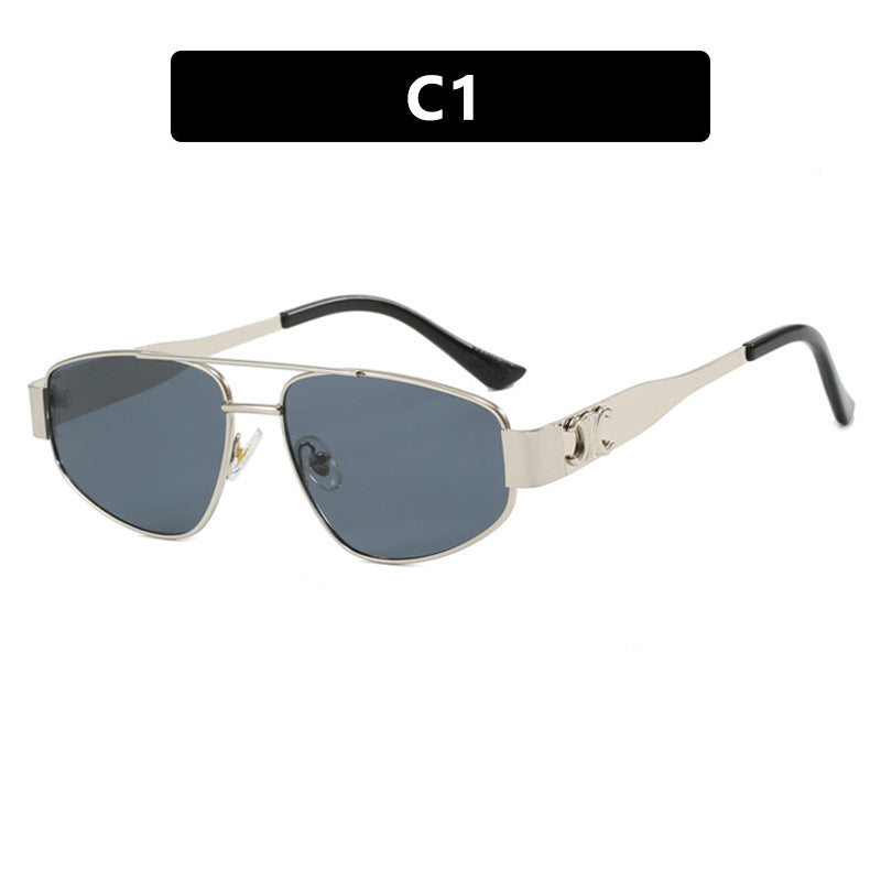 Double beam cat eye sunglasses, metal sunglasses, high-end and trendy sunglasses, women's concave design for photography