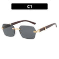 Frameless cut edge sunglasses, small frame wood grain leg sunglasses, irregular square trendy sunglasses, concave design