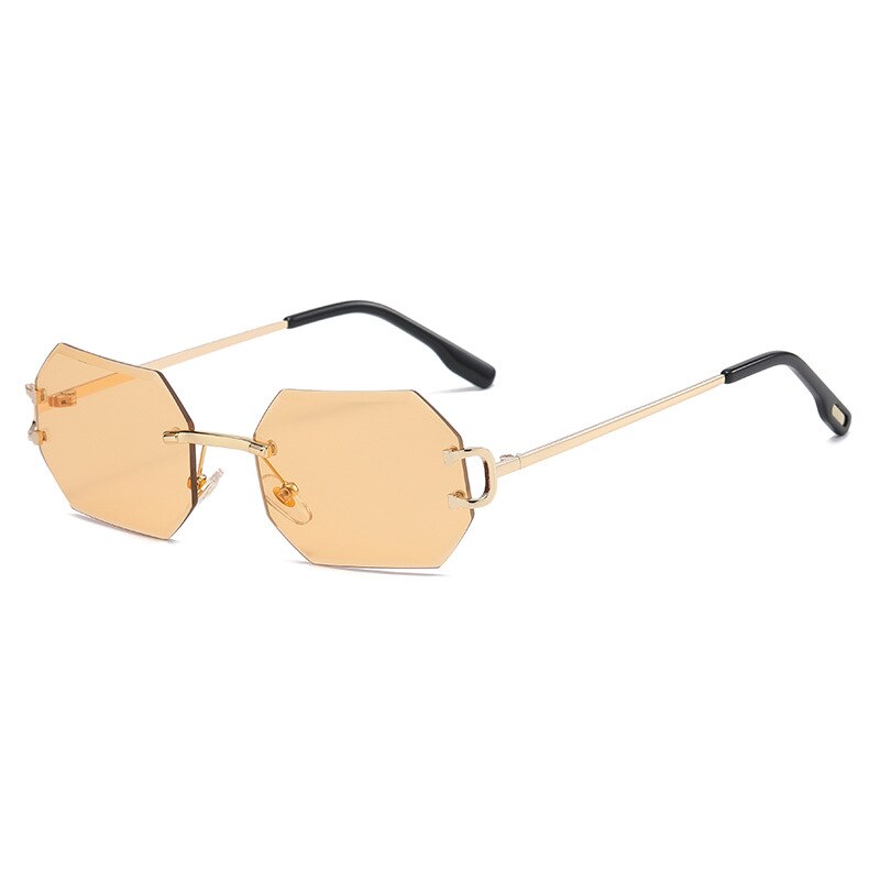 Fashion Ladies Sunglasses Rimless Octagon UV400 Frameless Gold Metal Rectangle Polygon Glasses for Men