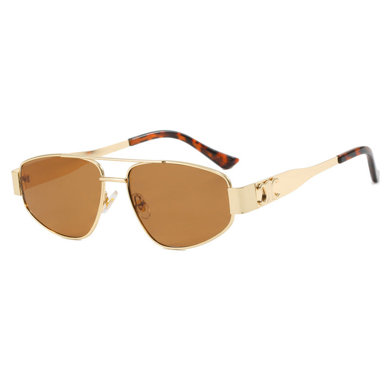 Double beam cat eye sunglasses, metal sunglasses, high-end and trendy sunglasses, women's concave design for photography