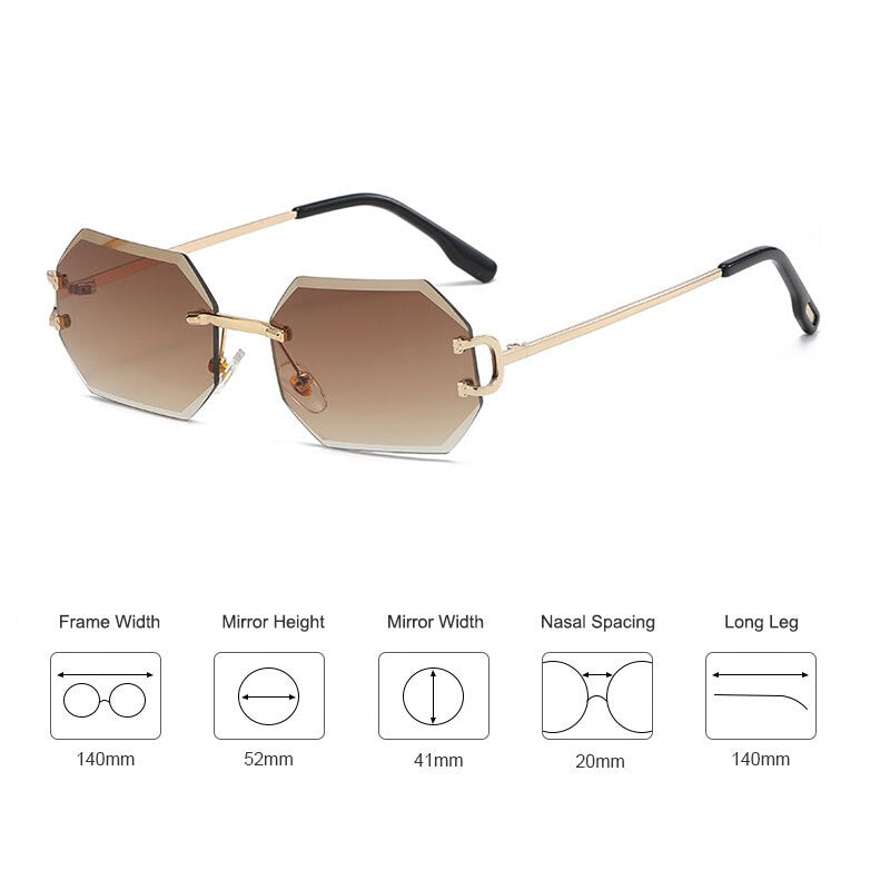 Fashion Ladies Sunglasses Rimless Octagon UV400 Frameless Gold Metal Rectangle Polygon Glasses for Men
