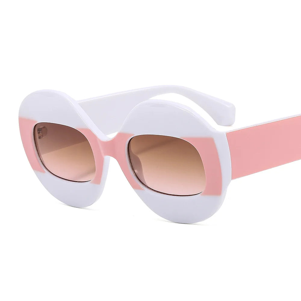 Fashion Round Contrast Color Women Sunglasses Retro Oval Clear Gradient Lens Shades UV400 Men Trending Punk Sun Glasses