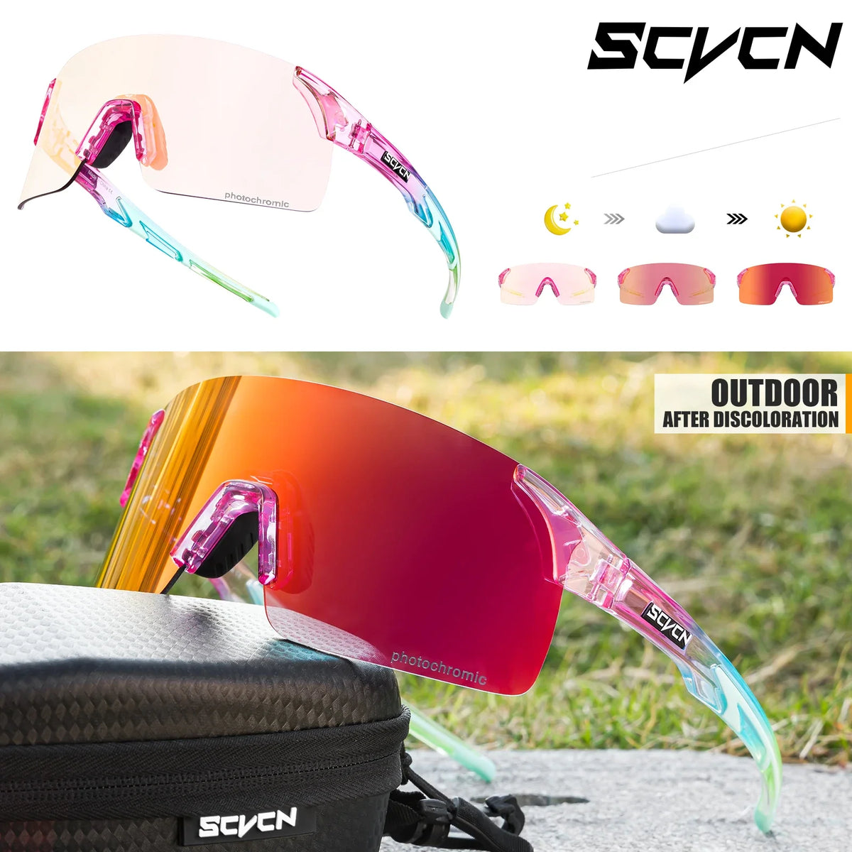 SCVCN New Photochromic Sunglasses Man MTB Climbing Glasses Outdoor Sports Bike Cycling Glasses Women Driving Bicycle Goggles