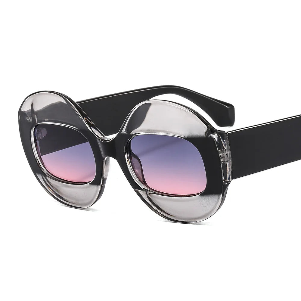 Fashion Round Contrast Color Women Sunglasses Retro Oval Clear Gradient Lens Shades UV400 Men Trending Punk Sun Glasses