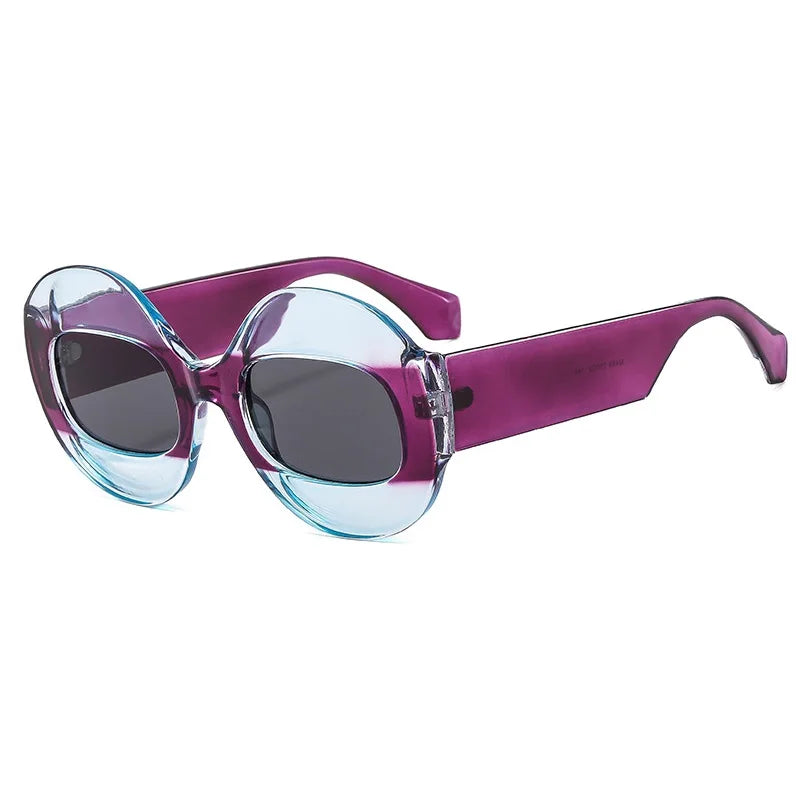Fashion Round Contrast Color Women Sunglasses Retro Oval Clear Gradient Lens Shades UV400 Men Trending Punk Sun Glasses