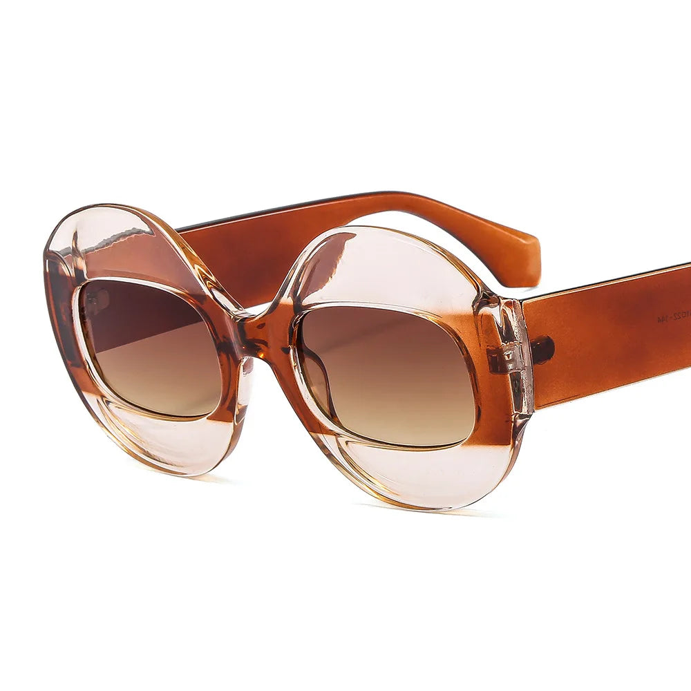 Fashion Round Contrast Color Women Sunglasses Retro Oval Clear Gradient Lens Shades UV400 Men Trending Punk Sun Glasses